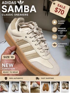 New size 10 adidas Samba Low-Top Sneakers in Cream and Gum